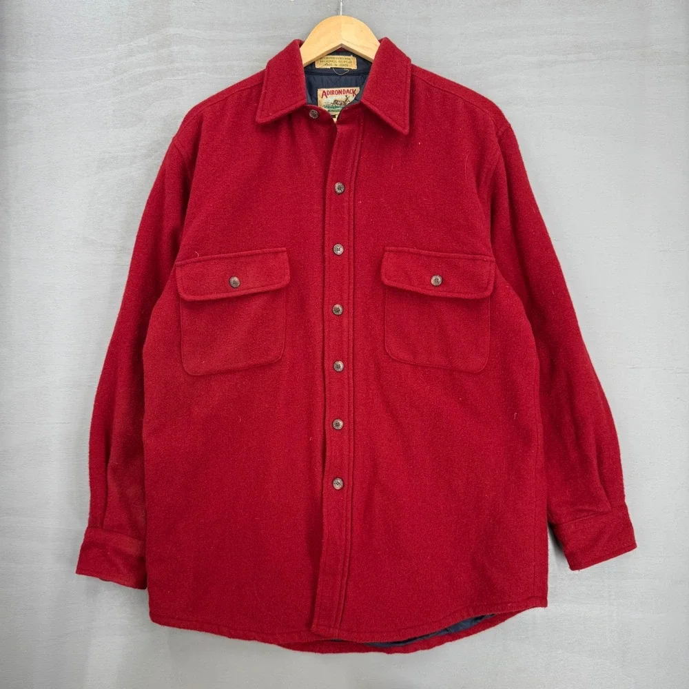 Vintage Adirondack Wool Shirt Jacket Red Quilted Lined Heavy Shacket Small